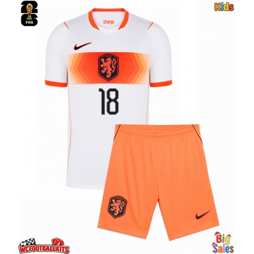 Netherlands Donyell Malen #18 Replica Away Stadium Kit for Kids World Cup 2026 Short Sleeve (+ pants)